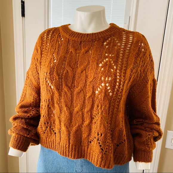 $10 SALE!! Jolie & Joy Burnt Orange Crochet Crop Sweater - Picture 5 of 9